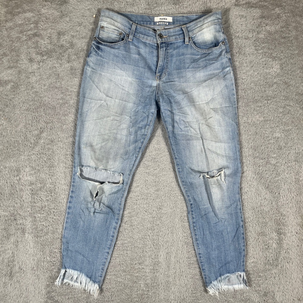Pistola Jeans Womens 28 Blue Light Wash Raw Hem Stretch P8034TEN-TDB